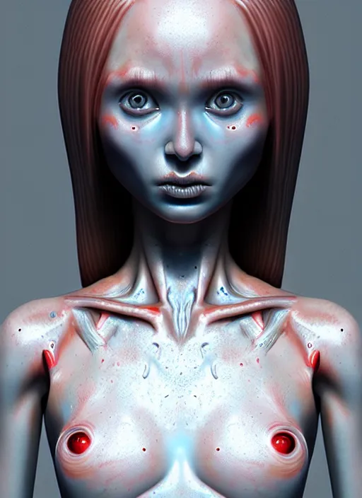 Image similar to a wet alien girl, perfect anatomical body, voluminous, high quality render, photorealistic digital painting, 3 d sculpture