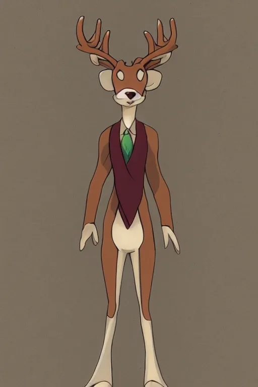Image similar to an anthropomorphic deer, fursona!!! by don bluth, by kawacy, trending on artstation, full body