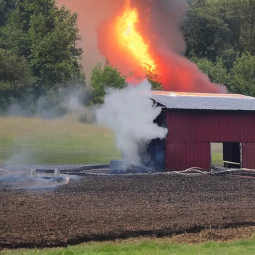 Image similar to a small barn engulfed in flames