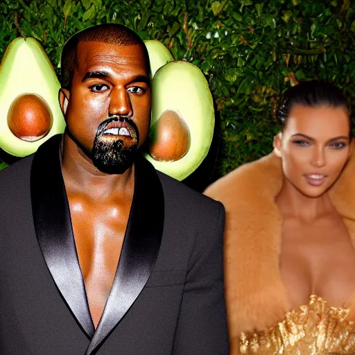 Image similar to kanye west as an avocado, red carpet photography