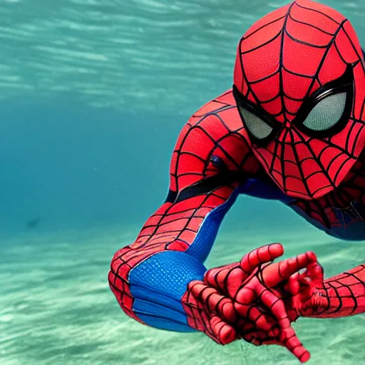 Image similar to spiderman swimming underwater