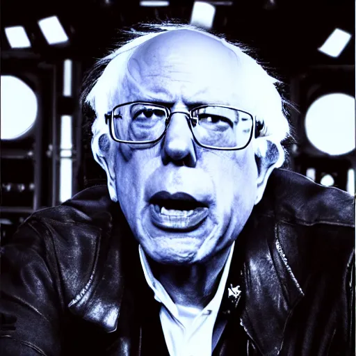 Prompt: Bernie Sanders as a famous rock musician with lots of saturated neon lights, studio photograph for his new hair metal album