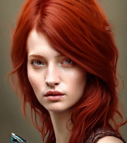 Prompt: portrait of a auburn hair, female, red wine, in heightened detail, poised, writing in journal, detailed facial expression, 8 k, hyperrealistic, detailed surroundings, intricate, elegant, highly detailed, centered, digital painting, cgsociety, concept art, smooth, sharp focus, illustration, by ( ross tran ), wlop