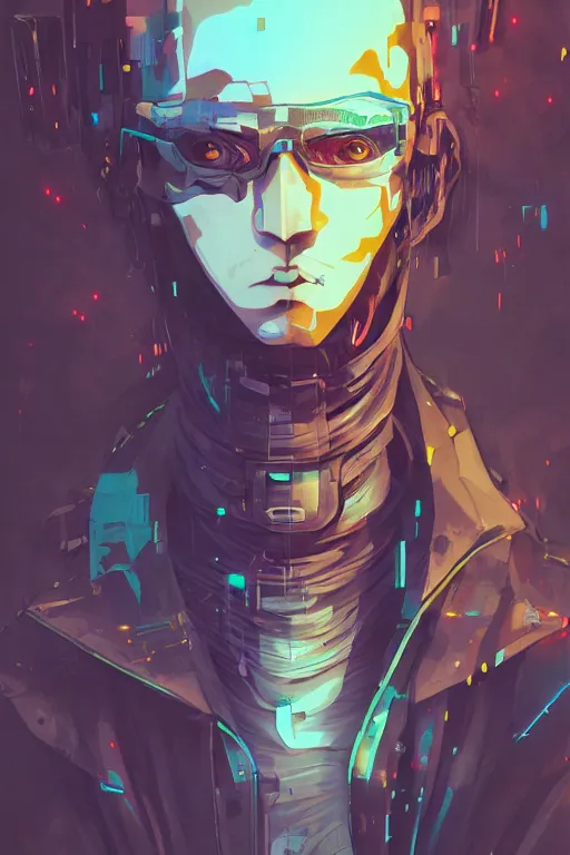 Image similar to abstract portrait, cyberpunk anime hero, floating detailes, very detailed face, dark mood, leaves by miyazaki, colorful palette illustration, kenneth blom, mental alchemy, james jean, pablo amaringo, naudline pierre, contemporary art, hyper detailed