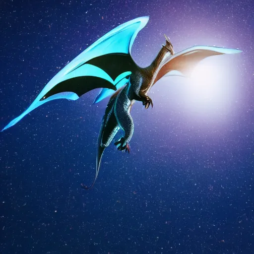 Prompt: a beautiful dragon flying in space taken from a dlsr camera