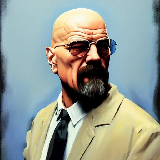 Prompt: Greg Manchess portrait painting of Walther White from breaking bad as Overwatch character, medium shot, asymmetrical, profile picture, Organic Painting, sunny day, Matte Painting, bold shapes, hard edges, street art, trending on artstation, by Huang Guangjian and Gil Elvgren and Sachin Teng