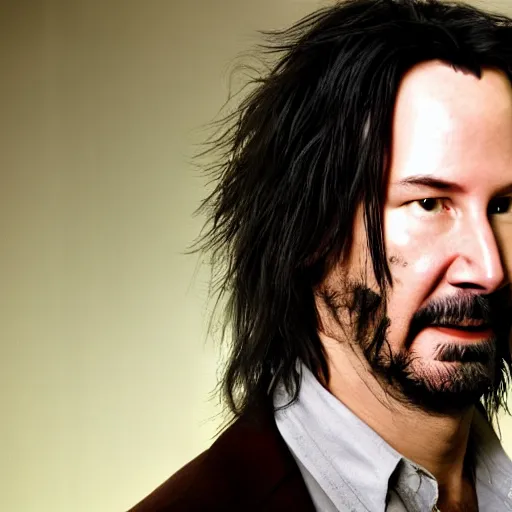 Prompt: Portrait photography of Keanu Reeves as a hobbit