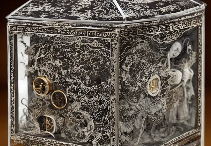 Prompt: Intricately Detailed, Haunted, Japanese Music Box, ELS, Extreme Long Shot, Digital Photography