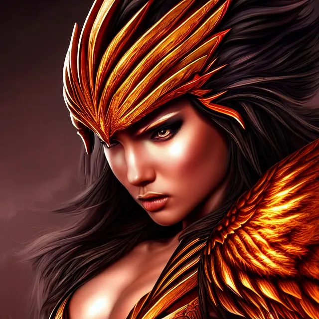 Prompt: phoenix warrior, artgerm, highly detailed, 8 k, hdr, close up, smooth, sharp focus, high resolution, award - winning photo