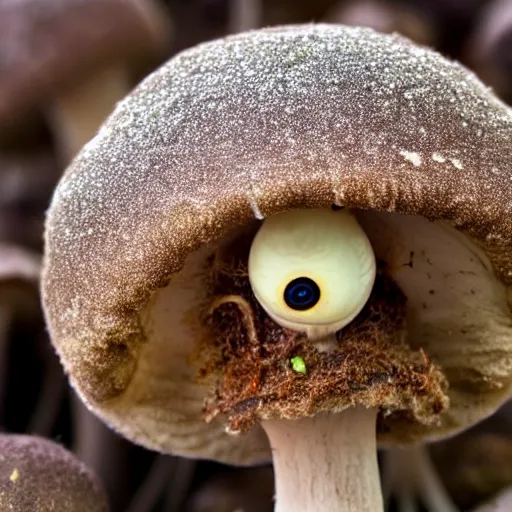 Image similar to a mushroom with clusters of eyes growing from it