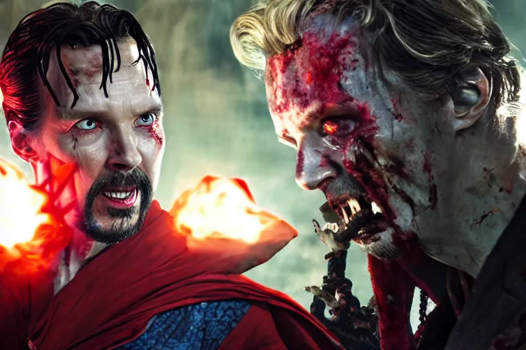 Image similar to film still of zombie zombie zombie doctor strange as a zombie in new avengers movie, 4k