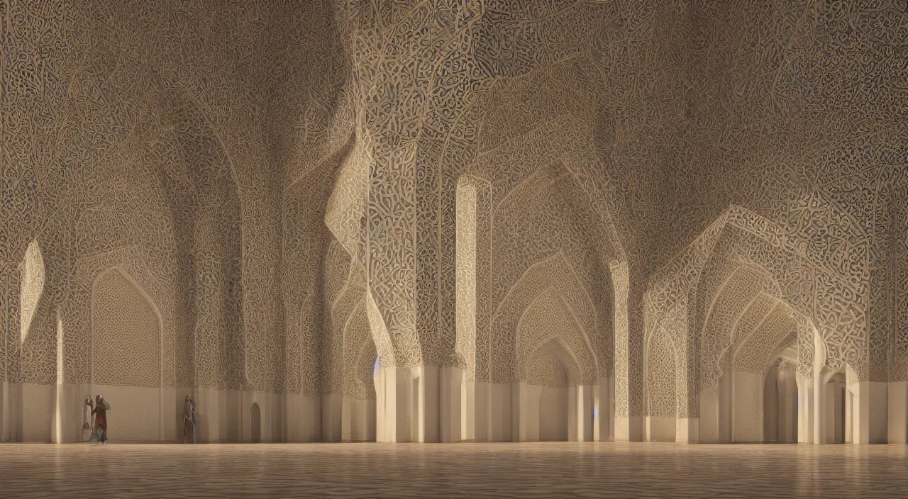 Prompt: 3 d octane render, soft light, mystical, highly detailed islamic architecture building, intricate patterns, trending on artstation, professional architecture shot