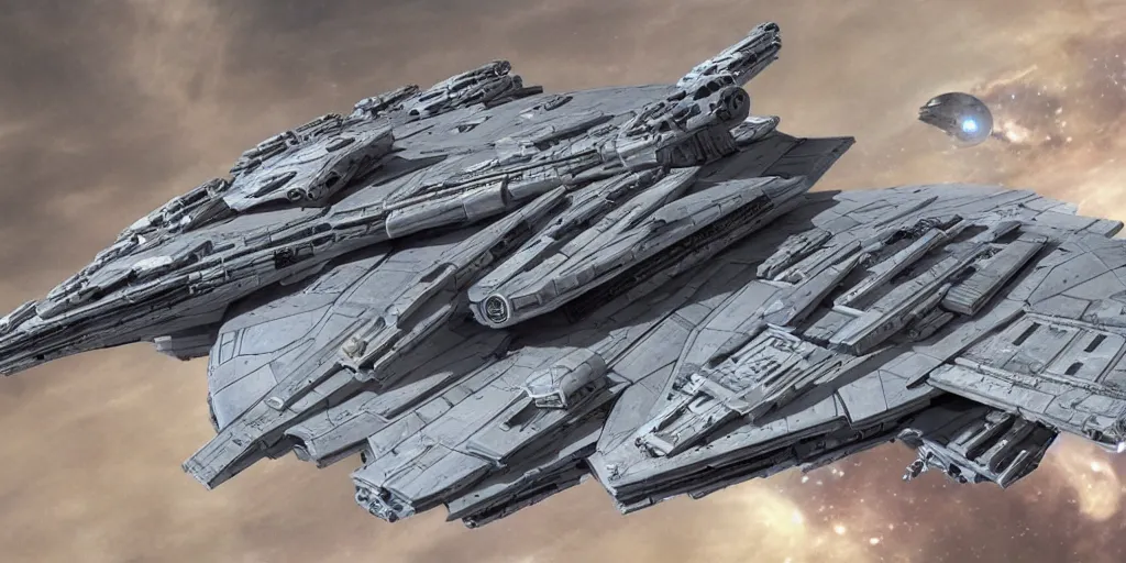 Prompt: Star Wars spaceships based on the Millennium Falcon