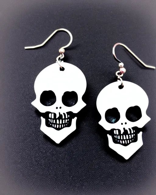 Prompt: tim burton spooky skull, 2 d lasercut earrings,