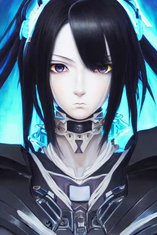 Image similar to portrait Anime girl in cyberpunk trinity blood armor, cute-fine-face, black-hair pretty face, realistic shaded Perfect face, fine details. Anime. realistic shaded lighting by Ilya Kuvshinov katsuhiro otomo ghost-in-the-shell, magali villeneuve, artgerm, rutkowski, WLOP Jeremy Lipkin and Giuseppe Dangelico Pino and Michael Garmash and Rob Rey and Yoshitaka Amano and Thores Shibamoto