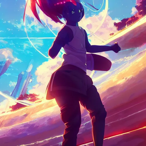 Prompt: an anime manga panel futuristic playing trading card info overlay afro futuristic border, vector behance hd jesper ejsing, rhads, makoto shinkai, lois van baarle, ilya kuvshinov, rossdraws, hd, 3 2 k, ilya kuvshinov, gustav klimt