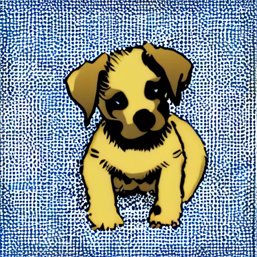 Image similar to blue 3 eyed puppy sitting on picnic blanket in the style of pop art