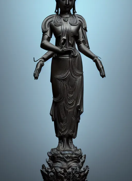 Image similar to a art deco sculpture statue of full body guanyin, intricate complexity,, statue by jane hamilton, ruan jia, character concept, radiant light,, frostbite 3 engine, cryengine, dof, trending on artstation, digital art, fantasy detailed abackground