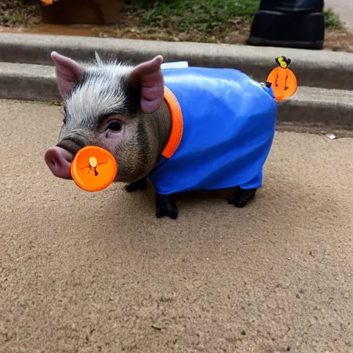 Image similar to cute mini pig using orange inmate clothes