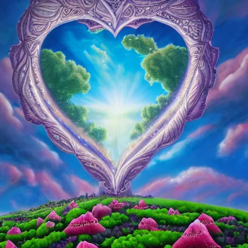 Image similar to a detailed fantasy painting of romantic hearts in the sky and big broccolis floating in the sky, by lauri blank, artgerm, evelyn de morgan, 8K, 50mm lens