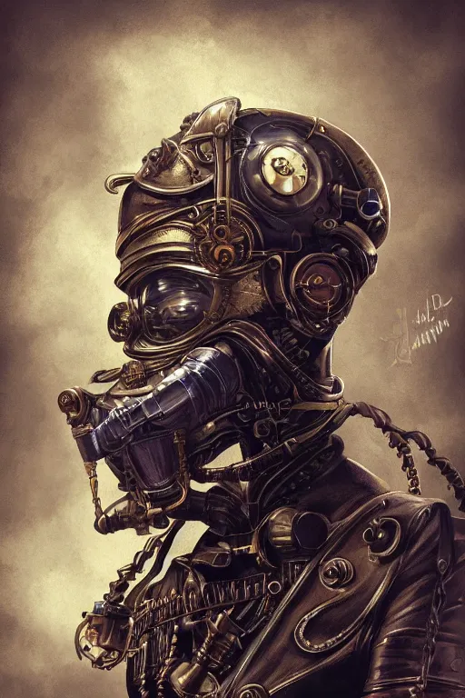 Image similar to steampunk helmet fantasy art mask robot ninja stylized digital illustration sharp focus, elegant intricate digital painting artstation concept art global illumination ray tracing advanced technology chaykin howard and campionpascale and cooke darwyn and davis jack