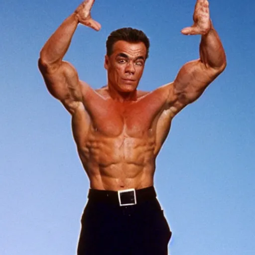 Prompt: jean-claude van Damme saluting