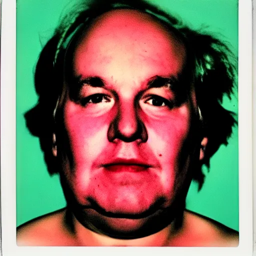 Image similar to color polaroid portrait of a fat man by andy warhol.