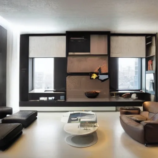 Prompt: A futuristic living room