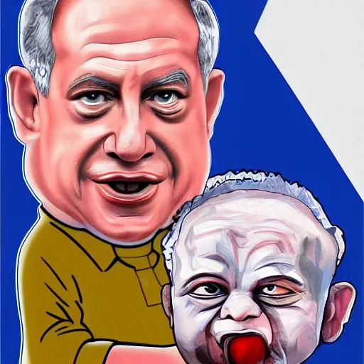 Image similar to benjamin netanyahu as a crying baby. garbage pail kids. digital painting, high detail, 8 k