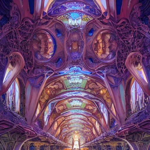 Image similar to photograph cavern mansion crashed spaceship palace weird fantasy art nouveau intricate details sacred by syd mead, benoit mandelbrot, antoni gaudi, moebius, alex grey