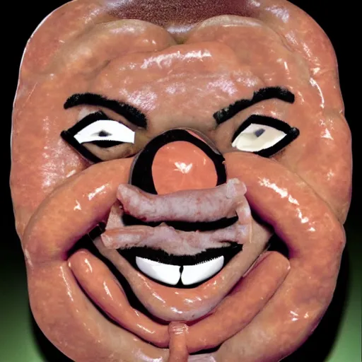 Prompt: a face made of sausage in the shape of nba magic johnson's face