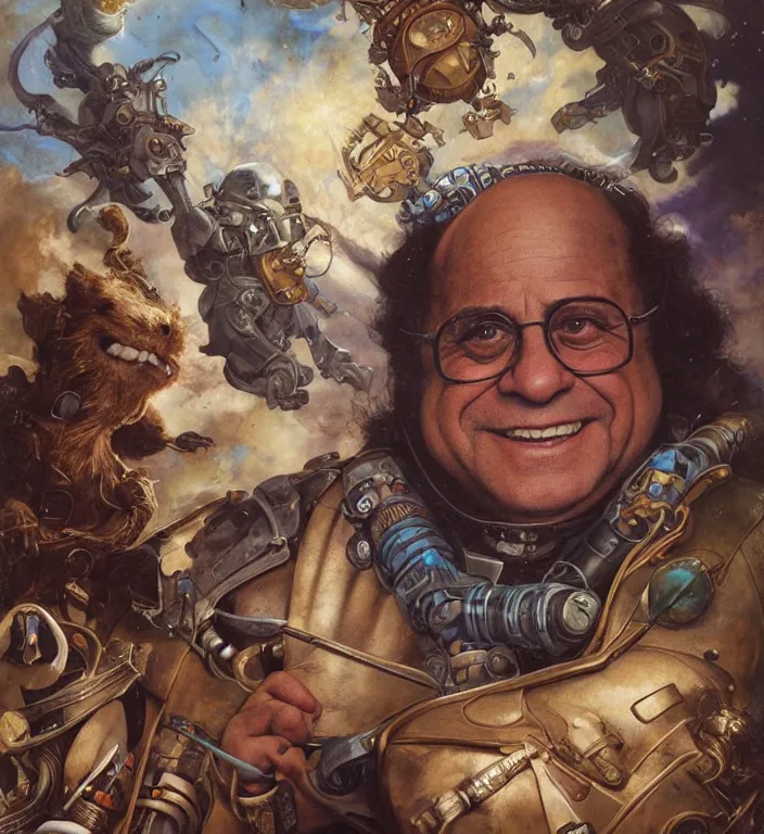Prompt: a portrait photograph of danny devito as an intergalactic conqueror. by tom bagshaw, donato giancola, hans holbein, walton ford, gaston bussiere, peter mohrbacher and brian froud. 8 k, cgsociety
