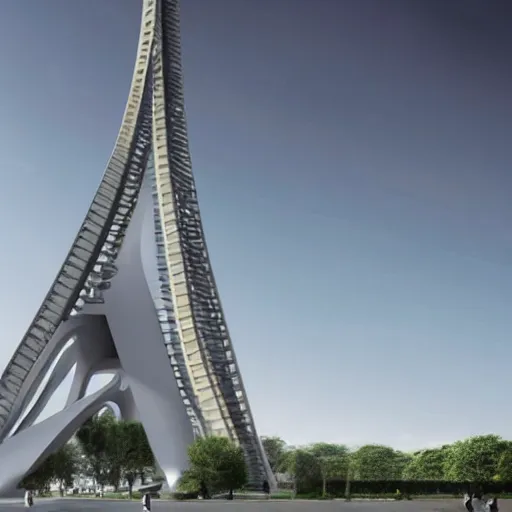 Prompt: alternative eiffel tower structure designed by architect zaha hadid