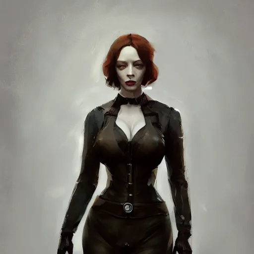 Image similar to portrait of christina hendricks, half life 2, dishonored 2, painted by greg rutkowski, painted by stanley artgerm, painted by igor kieryluk, digital art, promotional art, trending on artstation