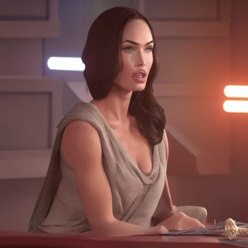 Image similar to Still of Megan Fox on the Jedi Council, Star Wars | Cinematic Lighting, beautiful composition, 8K resolution