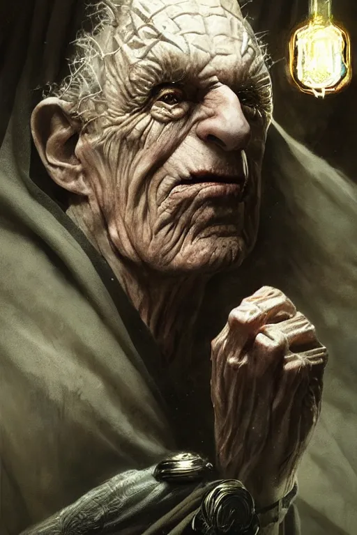 Prompt: emperor palpatine, sorcerer, lord of the rings, tattoo, decorated ornaments by carl spitzweg, ismail inceoglu, vdragan bibin, hans thoma, greg rutkowski, alexandros pyromallis, perfect face, fine details, realistic shaded