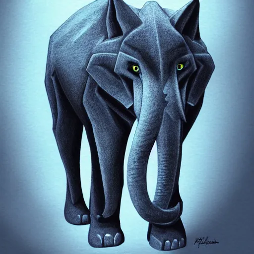 Image similar to a wolf merged with an elephant, photomorph artwork