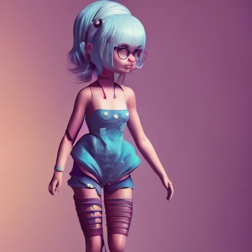 Image similar to 3D cute and feminine 3d character by Tiger HKN, game art Colossus and War, Perspective view, toy art, octane render, rim light, cinematic, raytrace concept art, Trend on Behance 3d Art, C4D