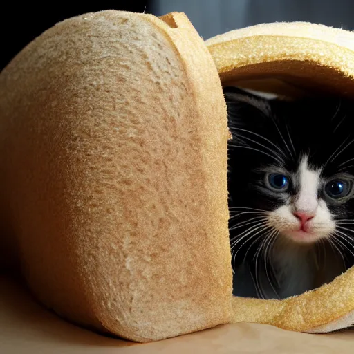 Image similar to kitten living inside a sandwish, hyper detailed