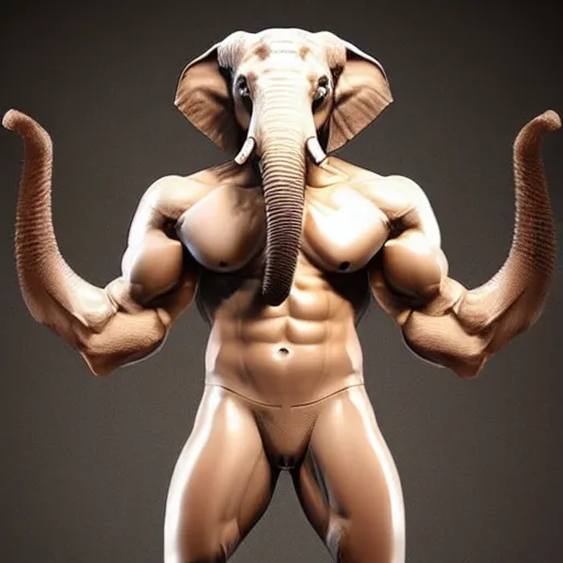 Image similar to muscular anthropomorphic!!! elephant wearing pants