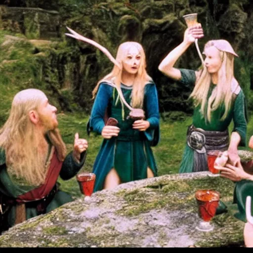 Image similar to lord of the rings elves having a drinking contest