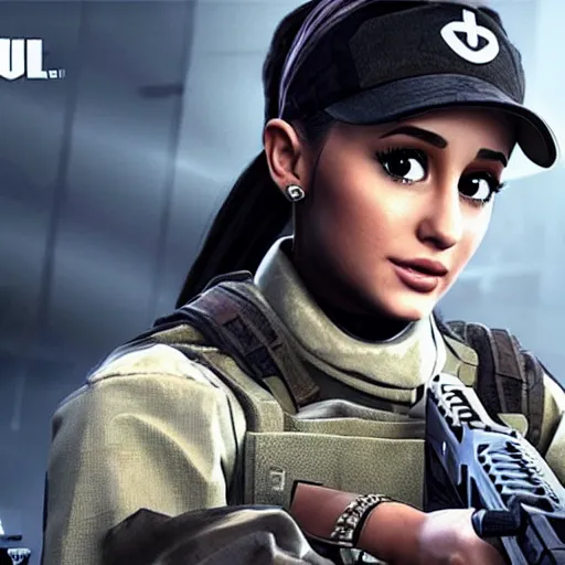 Image similar to Ariana Grande in Call of Duty, 4k