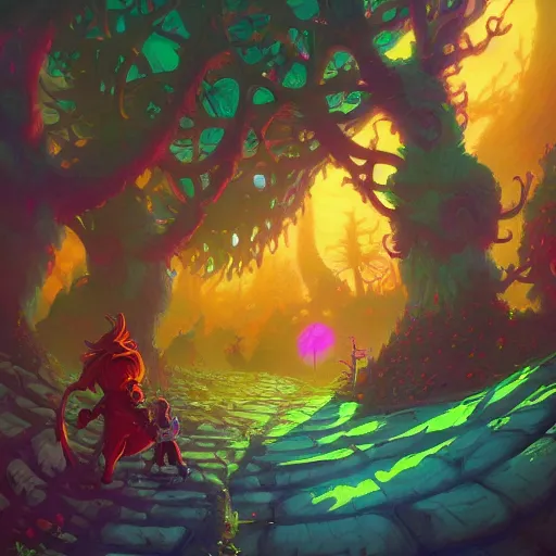 Prompt: a beautiful and vivid and colorful and trippy Andreas Rocha fantasy illustration with pastel colors of the krebs cycle, featured on artstation, 8k hq