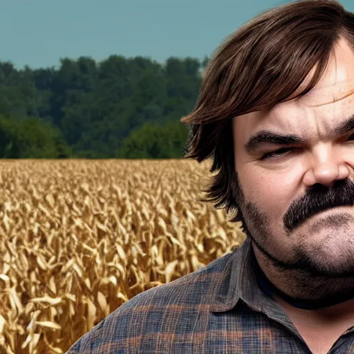 Prompt: jack black in a cornfield, staring creepily