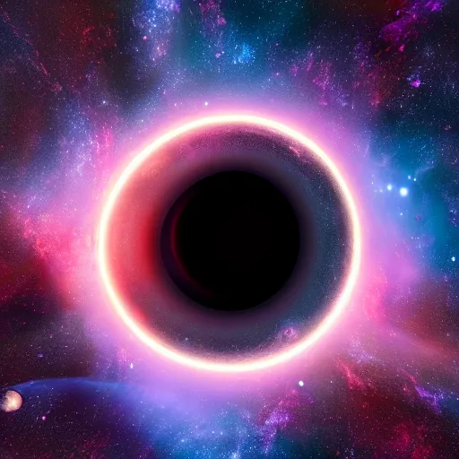 Prompt: galaxy + black hole + hyper real + unreal engine 5 + view from space + beautiful lighting + post processing + 4k