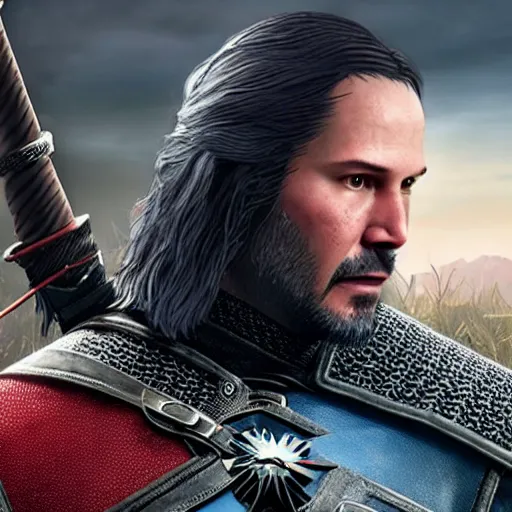 Image similar to keanu reeves in the witcher 3 4 k detailed super realistic