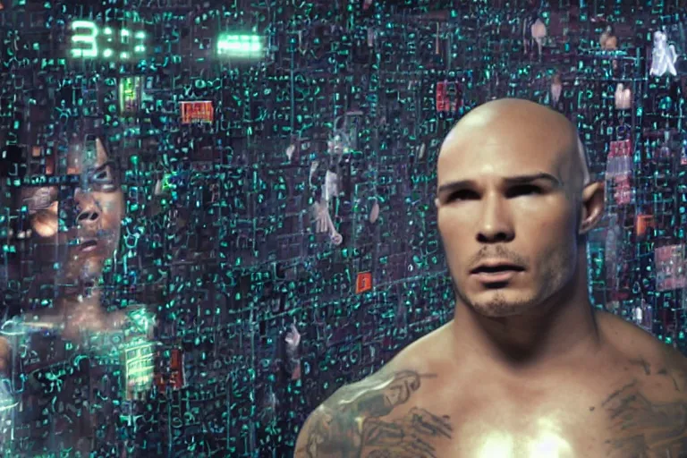Prompt: cyborg - pitbull, surrounded by screens, in 2 0 5 5, y 2 k cybercore, industrial low - light photography, still from a kiyoshi kurosawa movie