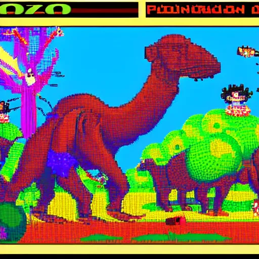 Prompt: zoo on another planet, amiga graphics, matrix code