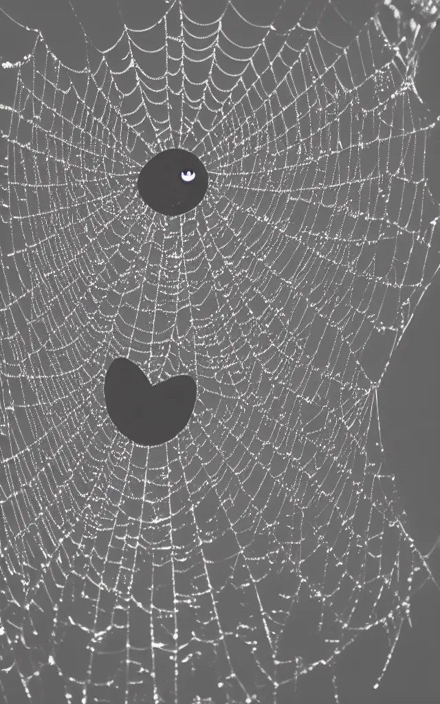 Image similar to cobweb with the shape of a crying emoji in nature, photography album cover