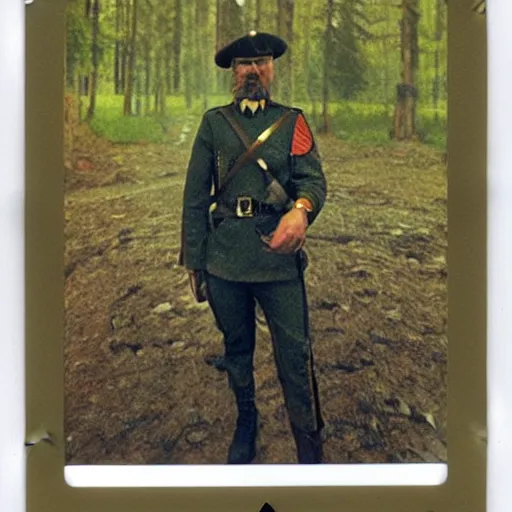 Image similar to polaroid hyper realistic New Californian republic solider by Tarkovsky